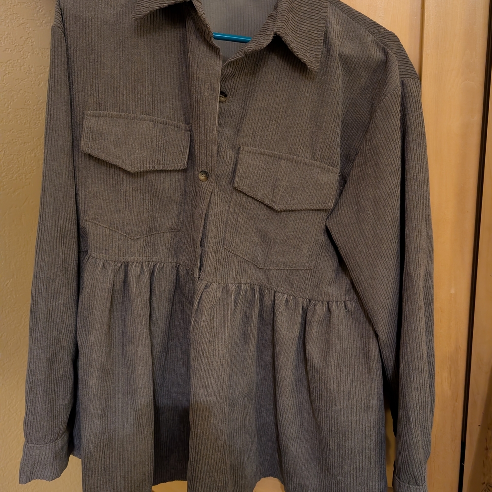 Brown Corduroy Button-Up Shirt